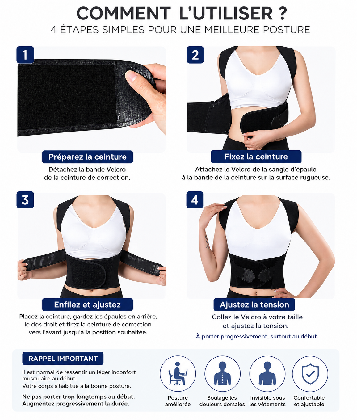 Ceinture Correctrice de Posture - Dos, Nuque & Épaules